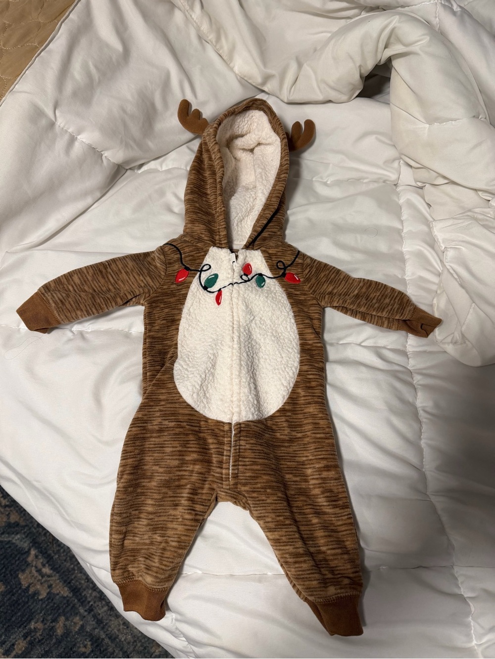 Carter's Brown Reindeer Hooded Footie with Cream Belly and Light-Bulb Trim
